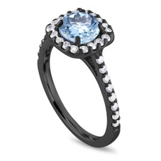 Vintage Aquamarine Engagement Ring, Aquamarine Wedding Ring, Cushion Cut Engagement Ring, 1.43 Carat 14K Black Gold Certified Halo Handmade
