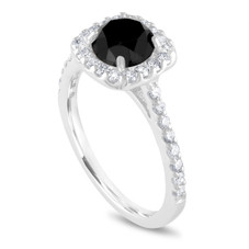 2 Carat Black Diamond Engagement Ring Set, 14K White Gold Halo Certified Handmade