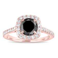 Black Diamond Engagement Ring Set Rose Gold, 2 Carat Halo Unique Certified Handmade