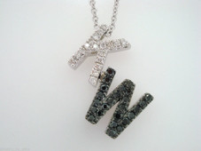 Diamond Initial Pendant, Unique Letter Necklace, Black & White Diamond Initial Pendant Necklace, 14k White Gold Pave 0.50 Carat Handmade
