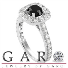 2 Carat Black Diamond Engagement Ring, Black Diamond Wedding Ring, Halo Engagement Ring, 14k White Gold Unique Handmade Certified
