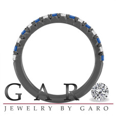 Alternating Sapphire and Diamond Wedding Ring, Half Eternity Wedding Band, Black Gold Anniversary Ring, 0.50 Carat Certified Handmade
