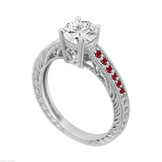 Platinum Diamond & Rubies Engagement Ring, Vintage Ruby Wedding Ring, Certified 0.70 Carat Unique Antique Style Handmade