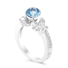 Aquamarine and Diamond Engagement Ring, Butterfly Wedding Ring, 14K White Gold 1.03 Carat Certified Pave Handmade Unique
