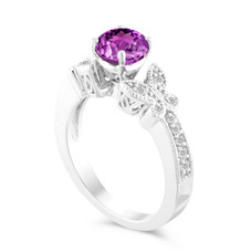 Amethyst Butterfly Engagement Ring, Amethyst and Diamonds Wedding Ring, 1.18 Carat Anniversary Ring, 14K White Gold Certified Pave Unique

