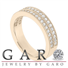 Two Row Diamond Wedding Band, Half Eternity Diamonds Wedding Ring, 4 mm Anniversary Pave Ring, 14K Yellow Gold 0.45 Carat Certified Handmade
