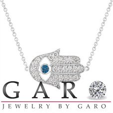 Diamond Hamsa Pendant, Hamsa Necklace, Large Evil Eye Pendant, 0.93 Carat 14K White Gold Unique Handmade Pave Certified
