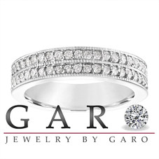 Platinum Diamond Wedding Band, Half Eternity Two Row Diamonds Wedding Ring, 4 mm Anniversary Ring G VS2 0.45 Carat Certified Handmade Unique
