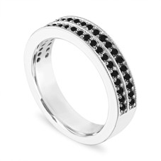 Black Diamond Wedding Band, Two Row Half Eternity Fancy Black Diamonds Wedding Ring 4 mm Anniversary Ring 14K White Gold 0.50 Carat Handmade
