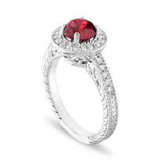 1.48 Carat Garnet and Diamond Engagement Ring Vintage Halo 14K White Gold Certified Handmade