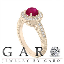1.28 Carat Ruby and Diamond Engagement Ring Vintage 14K Yellow Gold or White Gold or Rose Gold Halo Handmade Unique Certified