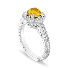 Fancy Yellow Diamond Engagement Ring, 1.29 Carat Yellow Diamond Wedding Ring, 14K White Gold or Yellow Gold Certified Handmade
