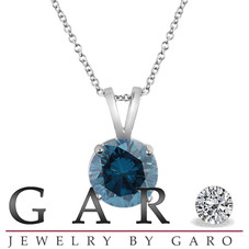 Blue Diamond Solitaire Pendant, Platinum VS2 Diamond Necklace, Anniversary Gift, Certified 1.01 Carat Handmade
