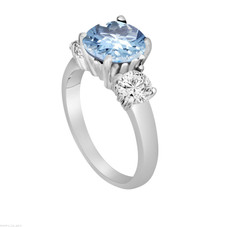 Aquamarine and Diamonds Three-Stone Engagement Ring, Vintage Style 14k White Gold 2.40 Carat Certified Unique Handmade