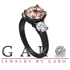 Morganite and Diamonds Three-Stone Engagement Ring, Vintage Style 14k Black Gold 2.40 Carat Certified Unique Handmade