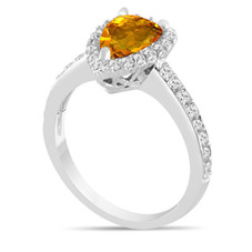 Pear Shaped Citrine Engagement Ring 1.70 Carat 14k White Gold Unique Handmade Certified