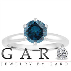 VS2 1.00 Carat Blue Diamond Solitaire Engagement Ring 14K White Gold Handmade Certified