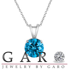 2.00 Carat Blue Diamond Solitaire Pendant 14K White Gold Anniversary Gift, Certified Handmade