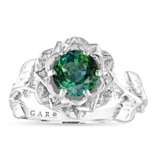 Green Tourmaline Floral Engagement Ring, Rose Flower Anniversary Ring, Unique 1.00 Carat Platinum Handmade