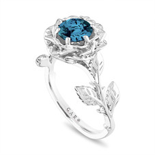London Blue Topaz Floral Engagement Ring, Rose Flower Unique Anniversary Ring, 1.02 Carat 14K White Gold