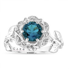 London Blue Topaz Floral Engagement Ring, Rose Flower Unique Anniversary Ring, 1.02 Carat Platinum Certified Handmade