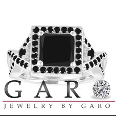 2.65 Carat Princess Cut Black Diamond Engagement Ring, Halo Bridal Ring, Unique 14K White Gold Certified Handmade