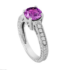 1.53 Carat Amethyst Engagement Ring Vintage Style 14K White Gold Unique Handmade Certified