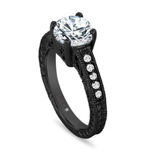 Moissanite and Diamonds Engagement Ring Forever Brilliant 1.70 Carat Unique Vintage Style 14K Black Gold