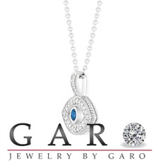 Platinum Evil Eye Diamond Pendant Necklace, Blue Diamond Eye Unique 0.40 Carat Handmade