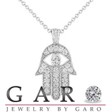 Large Hamsa Diamond Necklace, Unique Hamsa Pendant, 1.70 Carat Platinum Handmade