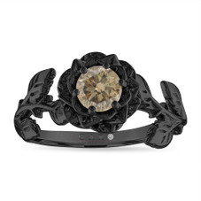 Champagne Diamond Floral Engagement Ring, Rose Flower Anniversary Ring, Unique 0.50 Carat 14K Black Gold Handmade Certified