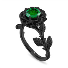 Fancy Green Diamond Flower Engagement Ring, Rose Flower Vintage Style Unique Floral 0.50 Carat 14K Black Gold Handmade Certified