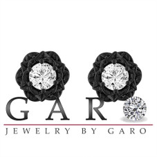 Floral Diamond Earrings, Rose Flower Diamond Stud Earrings, Unique 1.00 Carat  14K Black Gold Vintage Style  GIA Certified Handmade