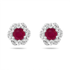 Floral Ruby Earrings, Rose Flower Ruby Stud Earrings, 1.16 Carat 14K White Gold or Yellow Gold, Rose Gold Certified Handmade