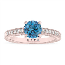 1.13 Carat Blue Diamond Engagement Ring Vintage Style, 14K White Gold or Rose Gold Unique Certified Handmade