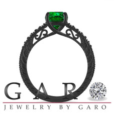 1.13 Carat Green Diamond Engagement Ring Vintage Style, 14K Black Gold Unique Certified Handmade