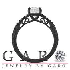  1.13 Carat Diamond Engagement Ring Vintage Style, 14K Black Gold Unique GIA Certified Handmade