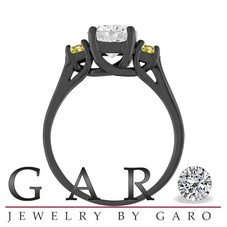 Moissanite and Yellow Diamonds Engagement Ring Vintage 1.40 Carat 14K Black Gold Certified Handmade