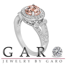 Unique Morganite Engagement Ring 1.36 Carat 14K White Gold or Rose Gold Halo Handmade Certified
