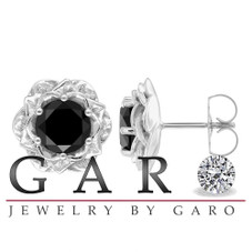 2.50 Carat Black Diamond Floral Earrings, Rose Flower Stud Earrings, 14K White Gold or Yellow Gold, Rose Gold Unique Certified Handmade