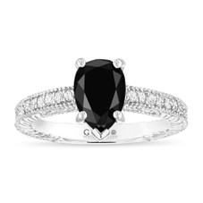 Platinum Pear Shaped Black Diamond Engagement Ring Unique Certified Handmade