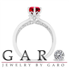 Garnet Engagement Ring Unique 1.40 Carat Certified 14k White Gold Micro Pave Handmade