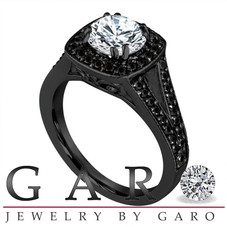 1.39 Carat Moissanite Engagement Ring 14K Black Gold Vintage Style Unique Certified Handmade