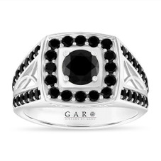 Platinum Black Diamond Mens Filigree Ring, Unique Halo Wedding Ring 2.85 Carat Handmade Certified