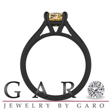 Cushion Cut Champagne Diamond Engagement Ring, 14k Black Gold 1.03 Carat Unique Certified Handmade