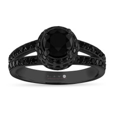 Black Diamond Engagement Ring Vintage Halo 14k Black Gold 1.86 Carat Unique Certified Handmade