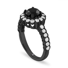 1.75 Carat Black Diamond Engagement Ring Vintage Halo 14k Black Gold Certified Unique Handmade