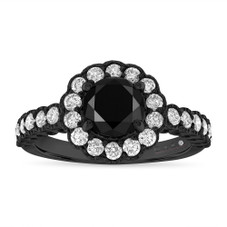 2.25 Carat Black Diamond Vintage Engagement Ring and Wedding Band Sets 14k Black Gold Unique Halo Certified Handmade