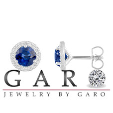 1.22 Carat Sapphire and Diamond Halo Earrings 14K White Gold Handmade Certified