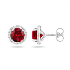 Garnet & Diamonds Halo Earrings, Micro Pave 2.26 Carat 14K White Gold Or Yellow Gold Unique Handmade Certified  